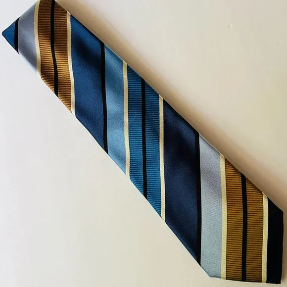 DORMEUIL PARIS Italian Silk Tie Brown/Navy Blue/Cream EUC - Picture 3 of 3